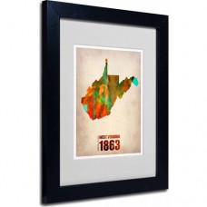 Trademark Fine Art "West Virginia Watercolor Map" Matted Framed Art by Naxart, Black Frame   551757111